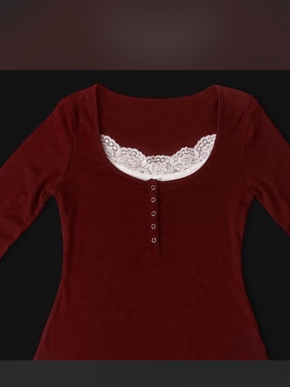 Women's Scoop Neck Henley Top - Burgundy